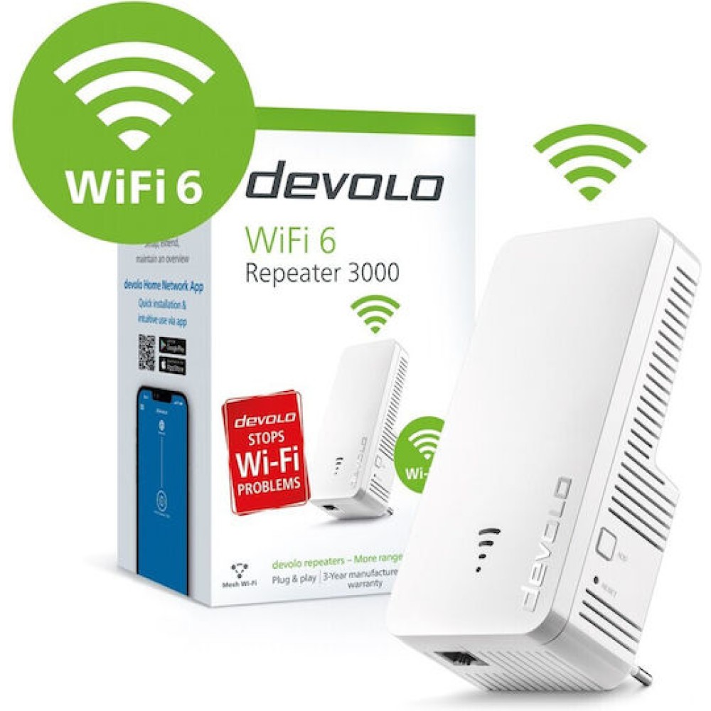 Devolo WiFi 6 Repeater 3000 Mesh WiFi Extender Dual Band (2.4 & 5GHz) 3000Mbps