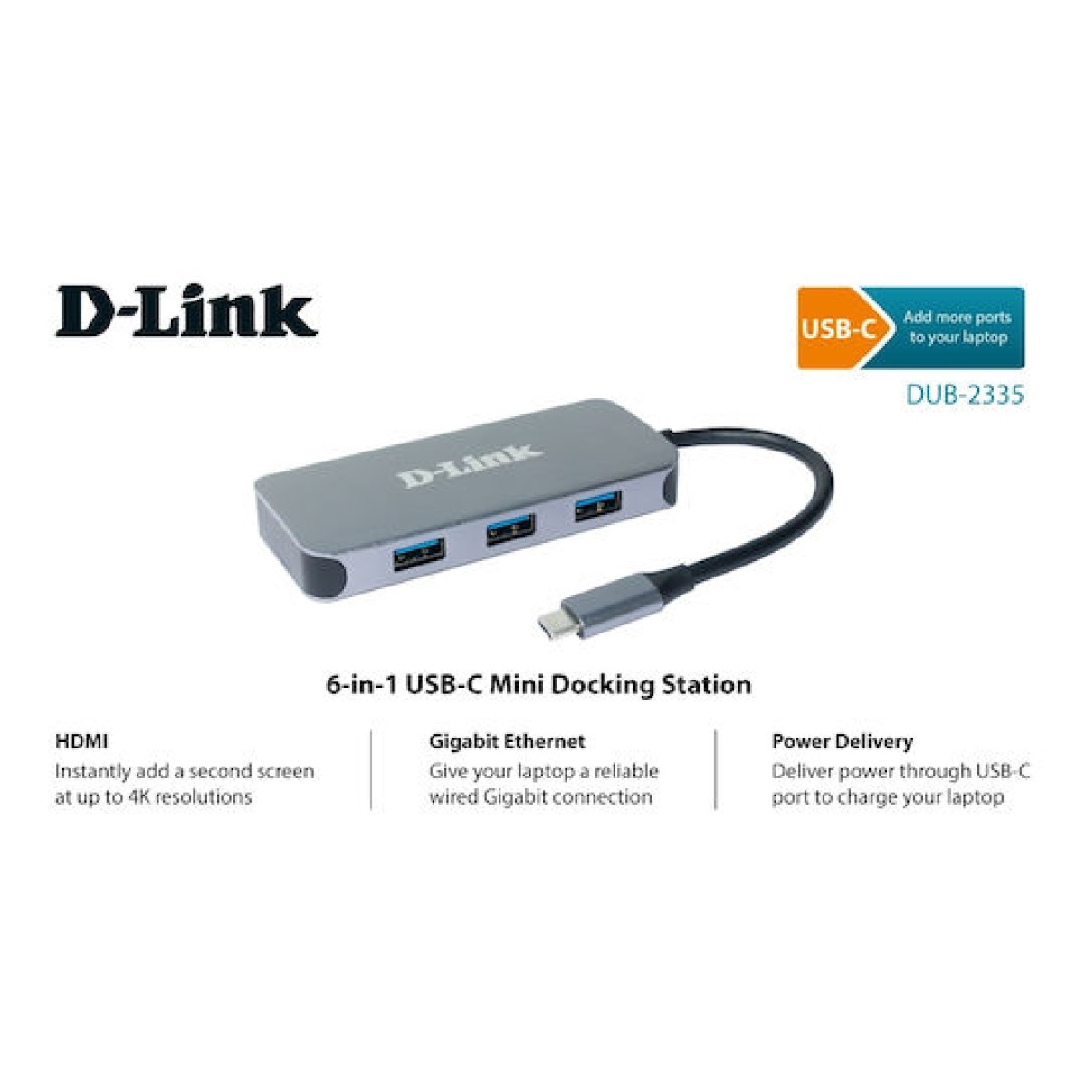 D-Link USB-C Docking Station με HDMI 4K PD Ethernet Γκρι (DUB-2335)