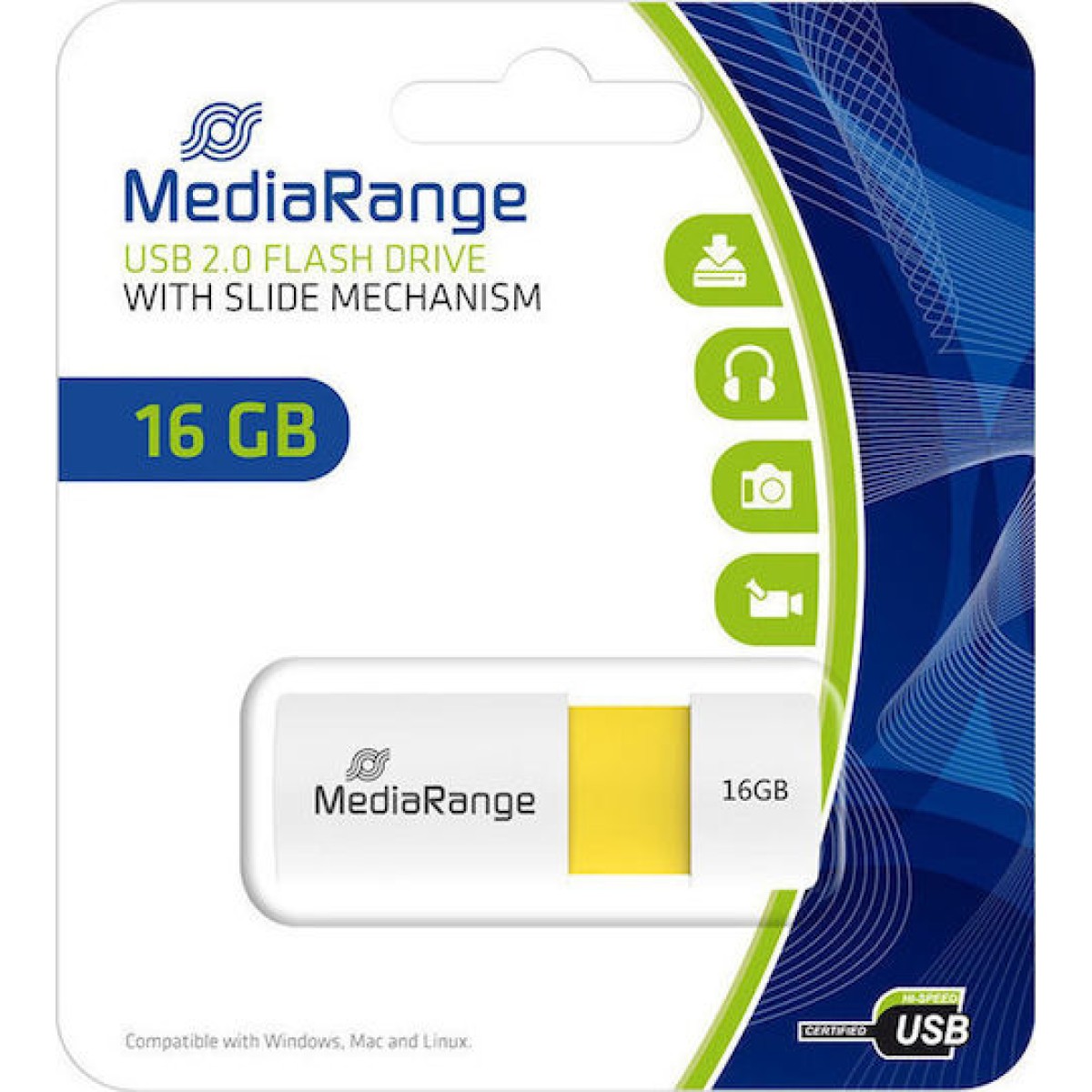 MediaRange 16GB USB 2.0 Stick Κίτρινο