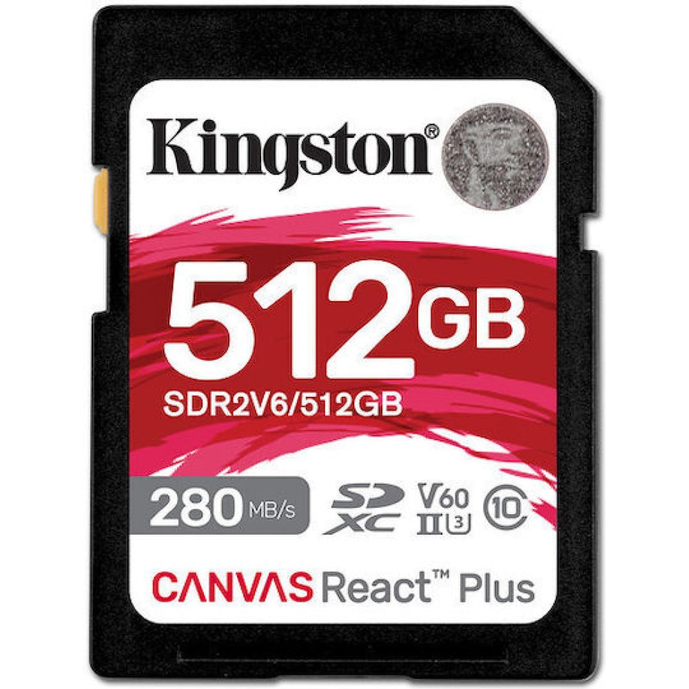 Kingston Canvas React Plus V60 SDXC 512GB Class 10 U3 V60 UHS-II
