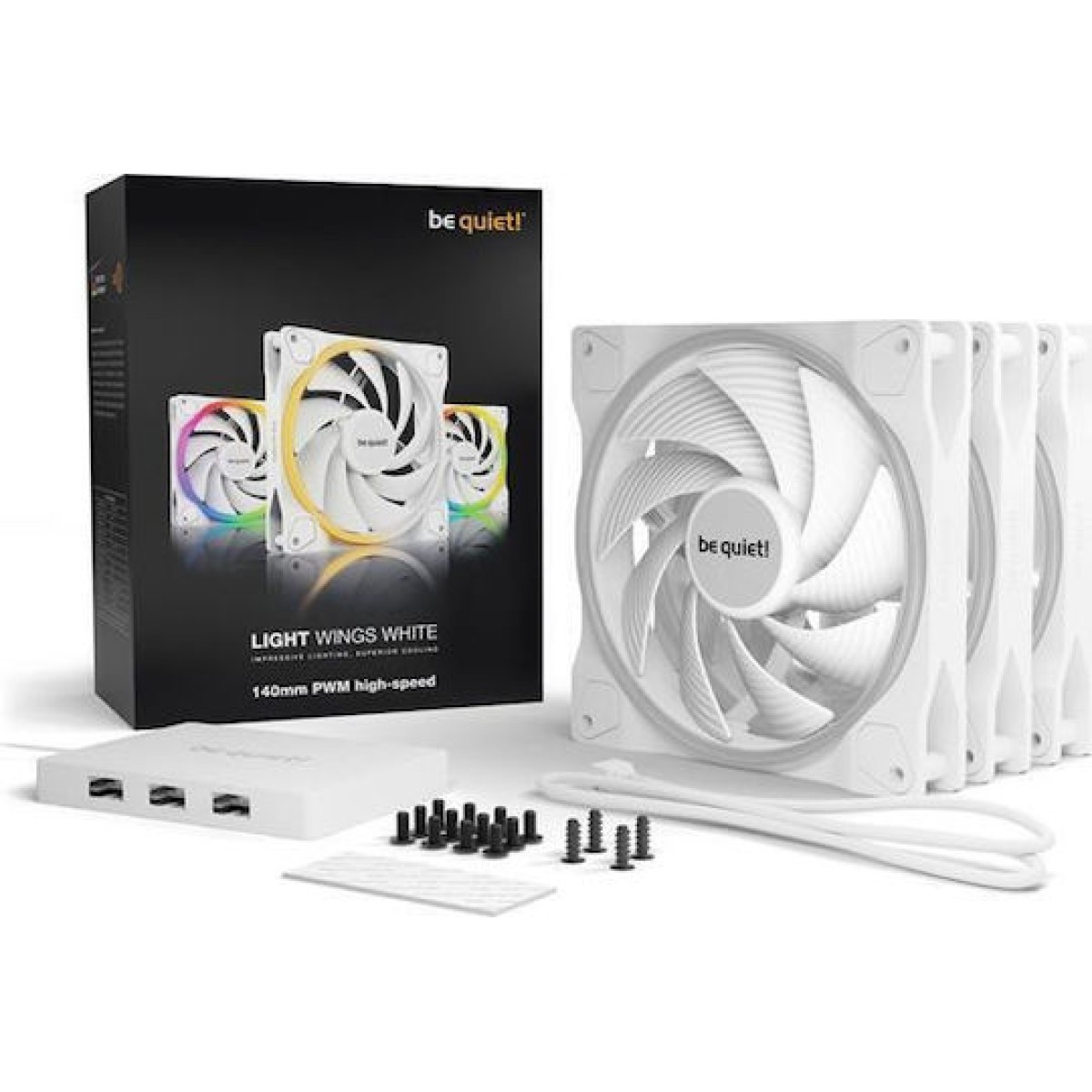 Be Quiet Light Wings Case Fan 140mm με ARGB Φωτισμό και Σύνδεση 4-Pin PWM 3τμχ Λευκό