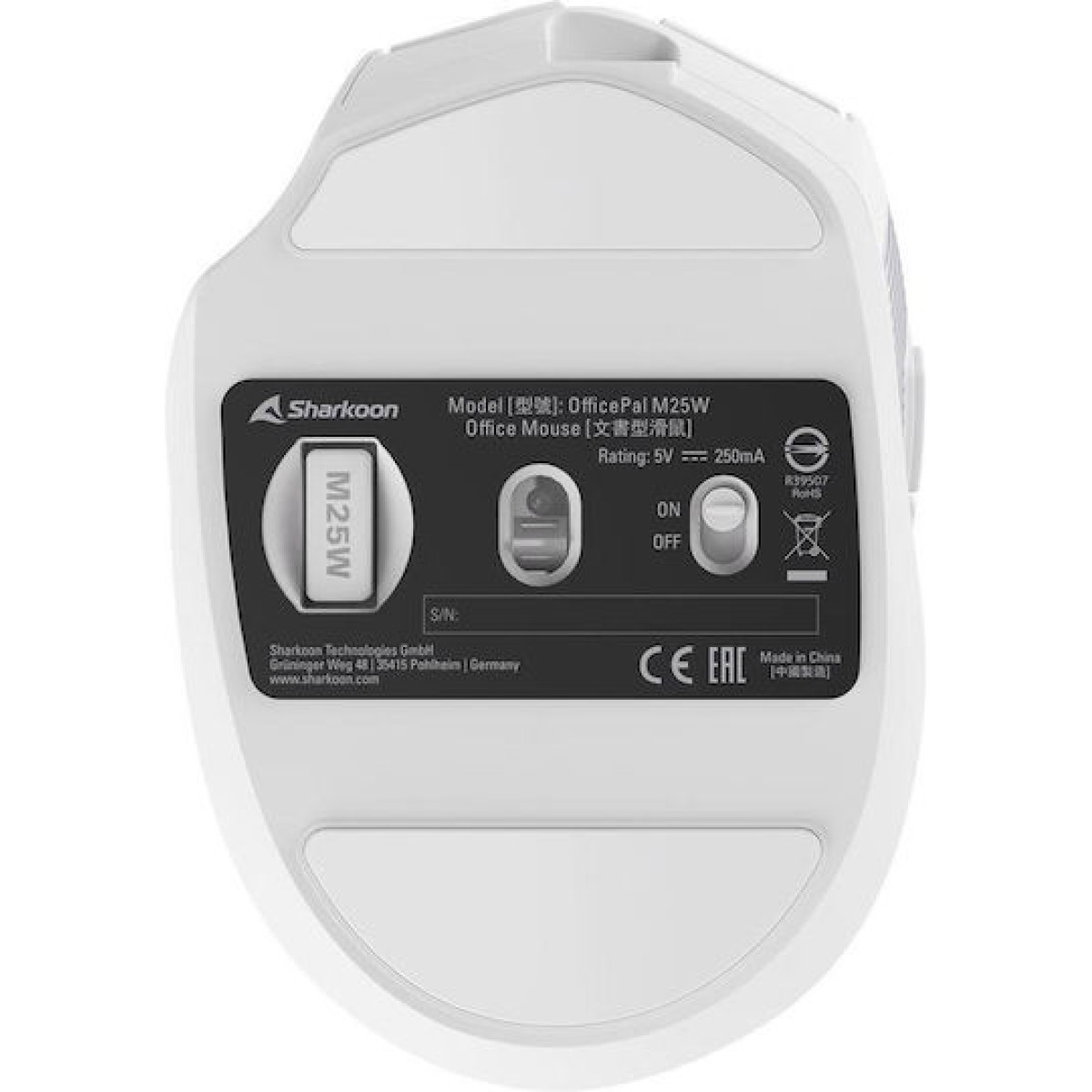 Sharkoon OfficePal M25W Ασύρματο Ποντίκι Λευκό