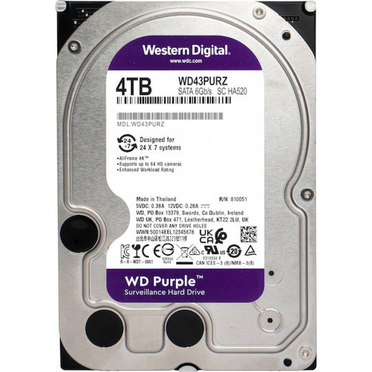 Western Digital Purple 4TB HDD Σκληρός Δίσκος 3.5