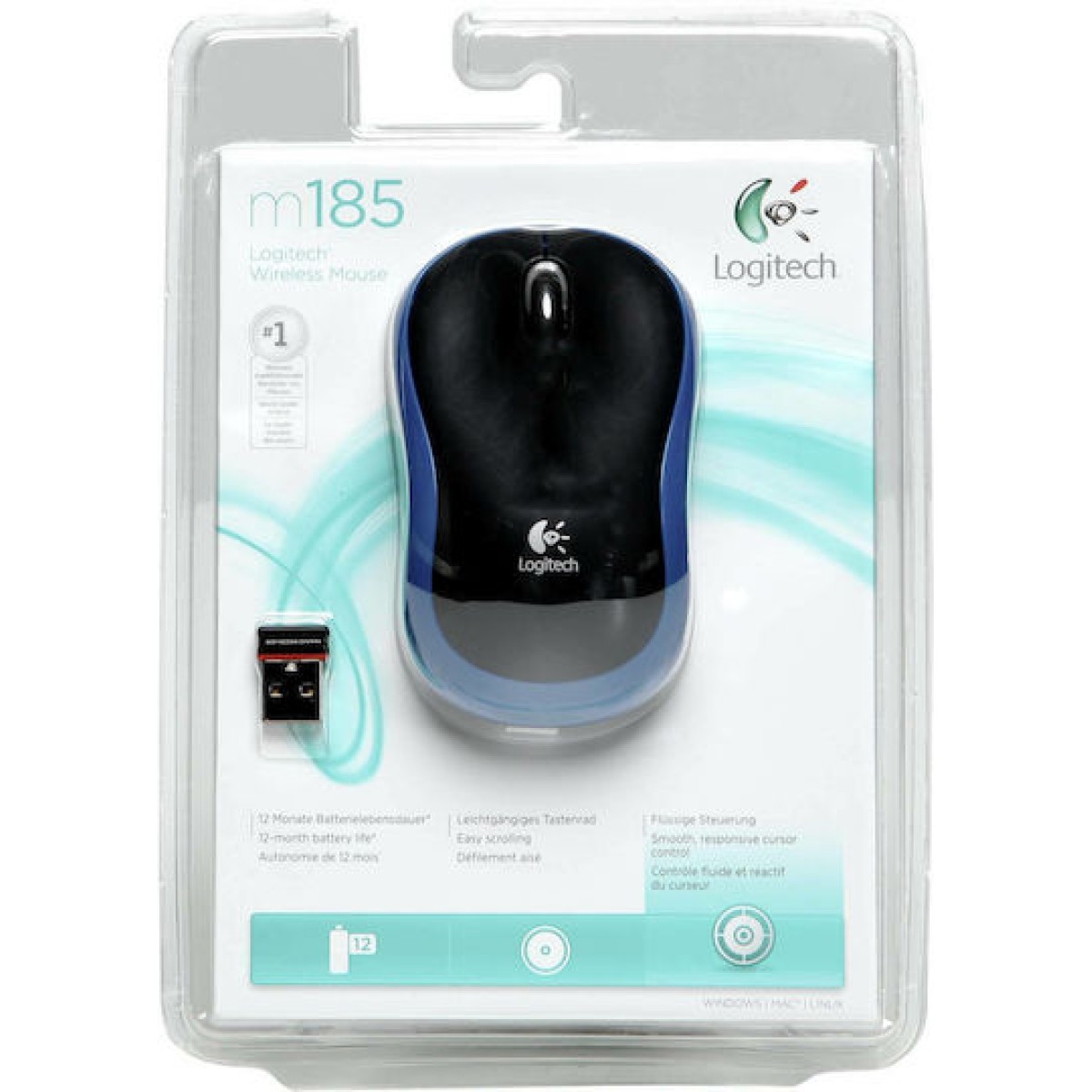 Logitech M185 Ασύρματο Mini Ποντίκι Black/Blue