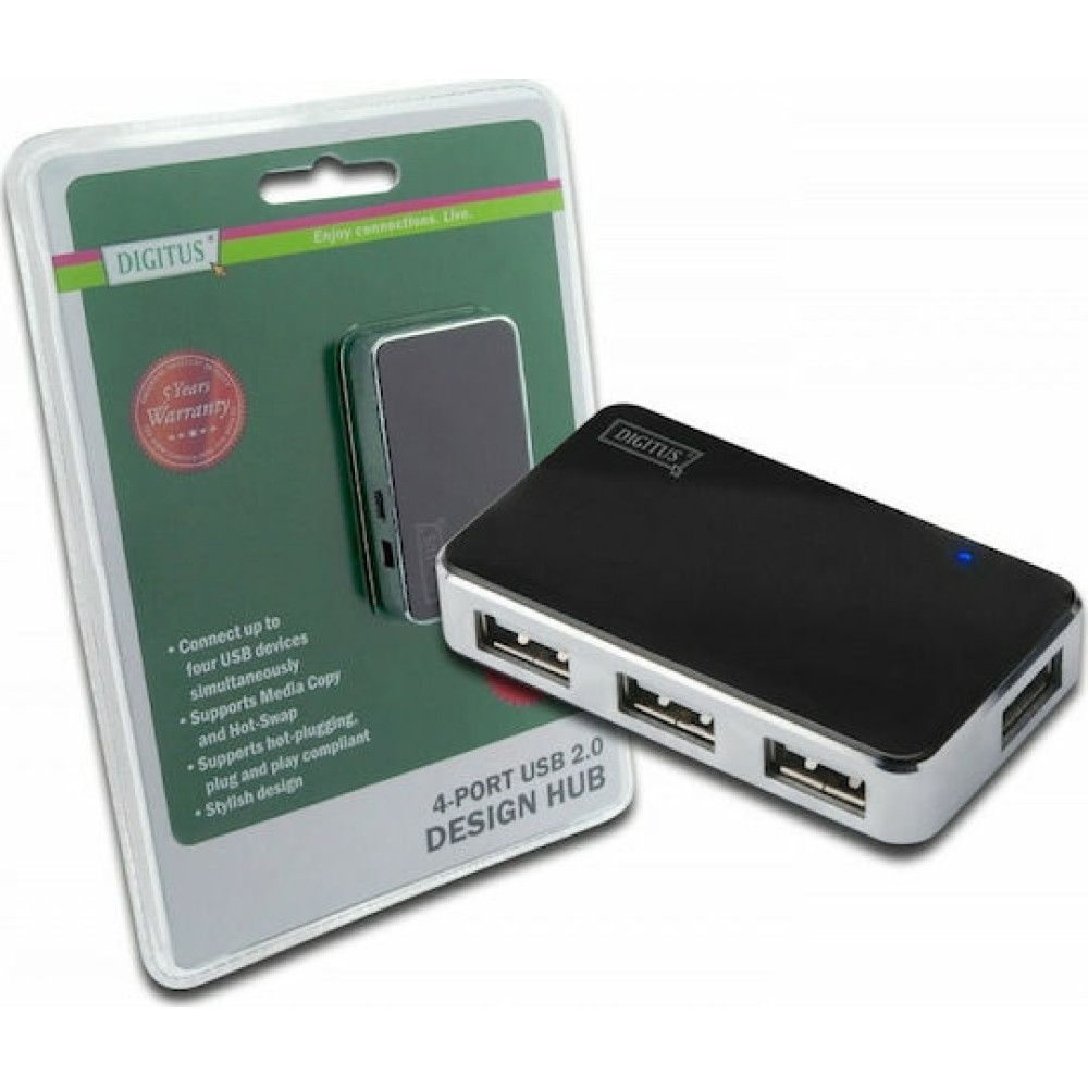 Digitus USB 2.0 Hub 4 Θυρών με σύνδεση USB-A και Εξωτερική Παροχή Ρεύματος