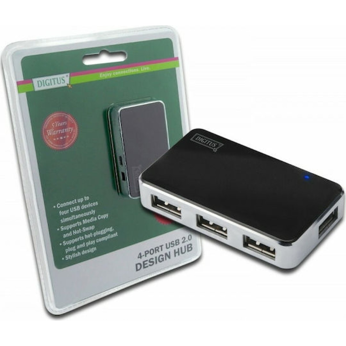 Digitus USB 2.0 Hub 4 Θυρών με σύνδεση USB-A και Εξωτερική Παροχή Ρεύματος