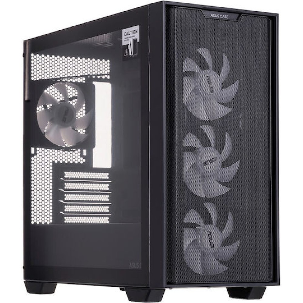 Asus A21 Plus Gaming Midi Tower Κουτί Υπολογιστή με Πλαϊνό Παράθυρο και RGB Φωτισμό Μαύρο