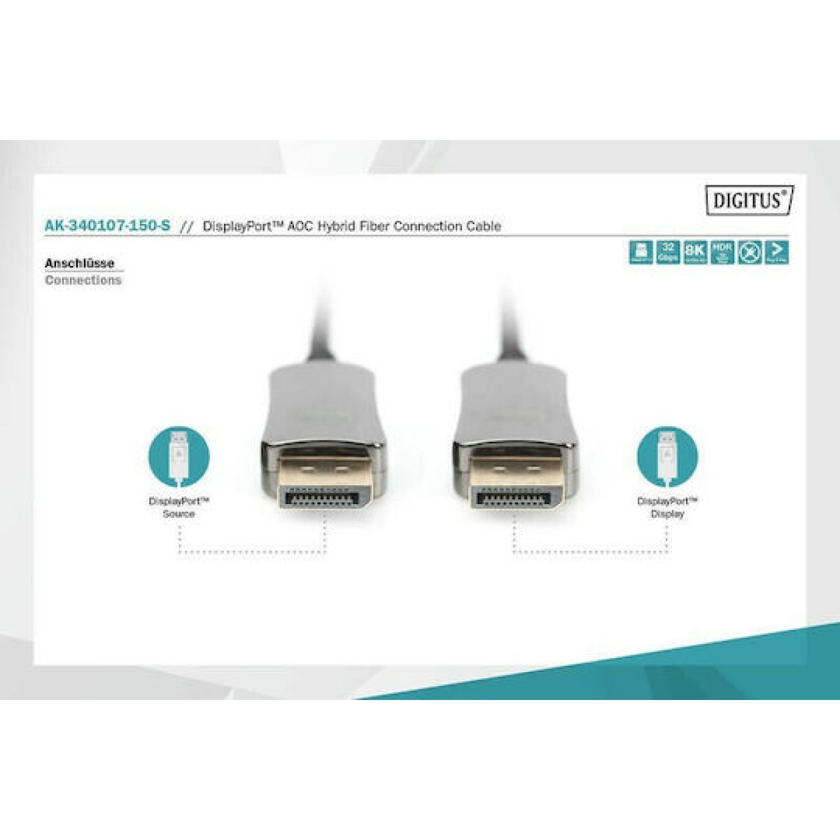 Digitus Cable DisplayPort male - DisplayPort male 15m Μαύρο (AK-340107-150-S)