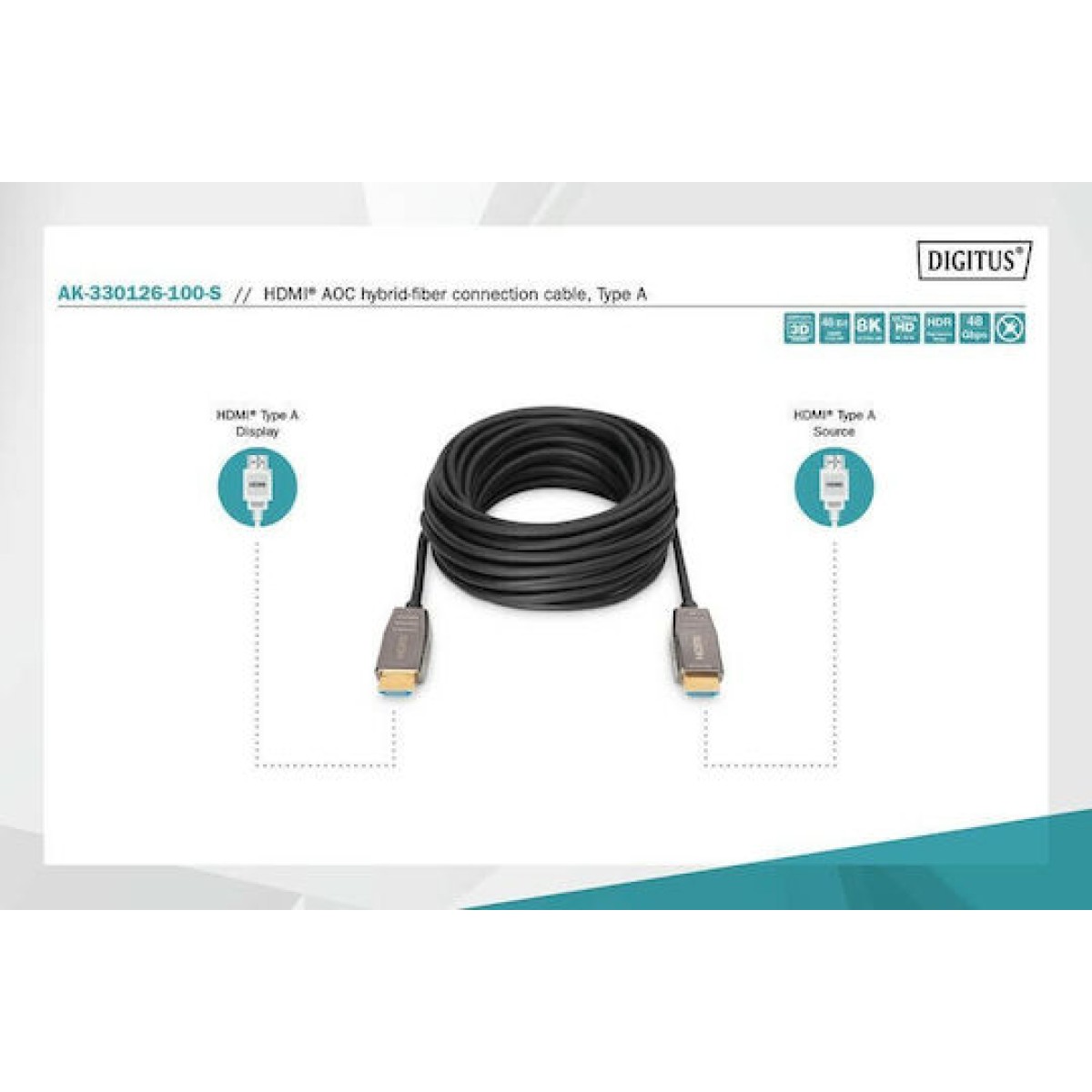 Digitus HDMI 2.1 Cable HDMI male - HDMI male 10m Μαύρο