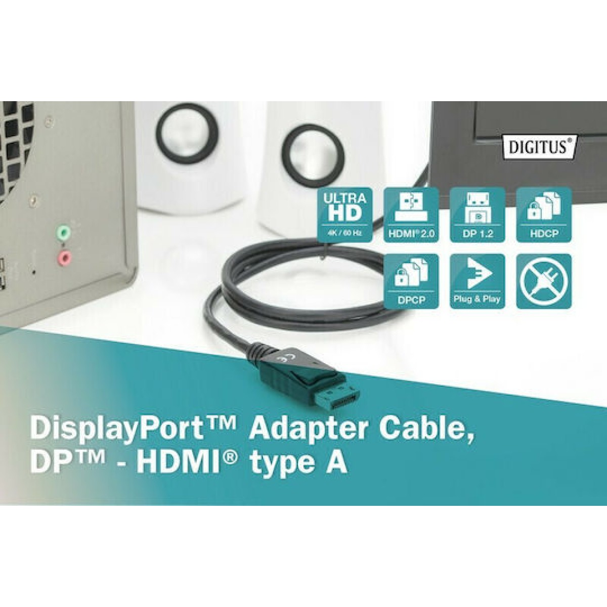 Digitus Cable DisplayPort male - HDMI male 2m (AK-340303-020-S)