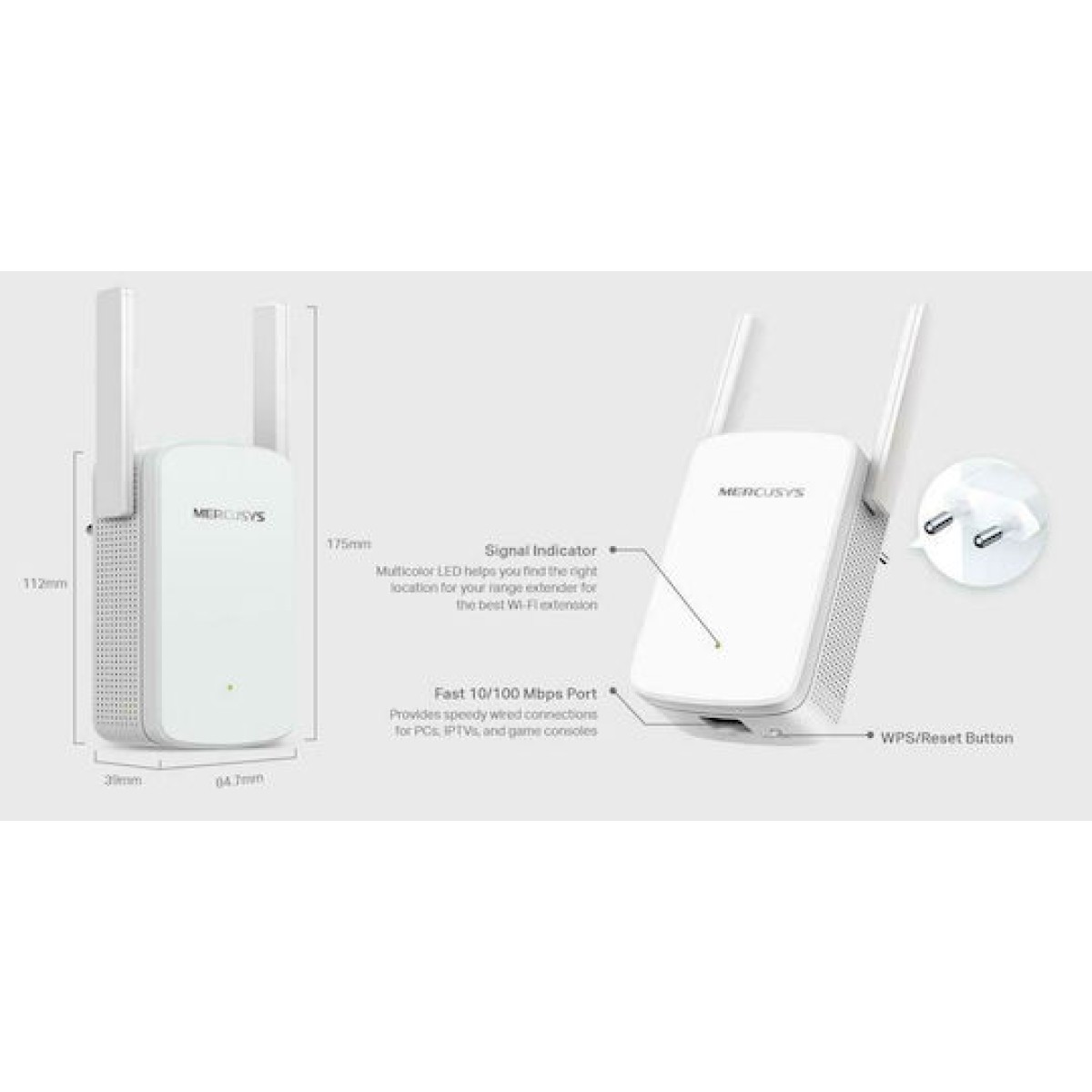 Mercusys ME30 v1 WiFi Extender Dual Band (2.4 & 5GHz) 1200Mbps
