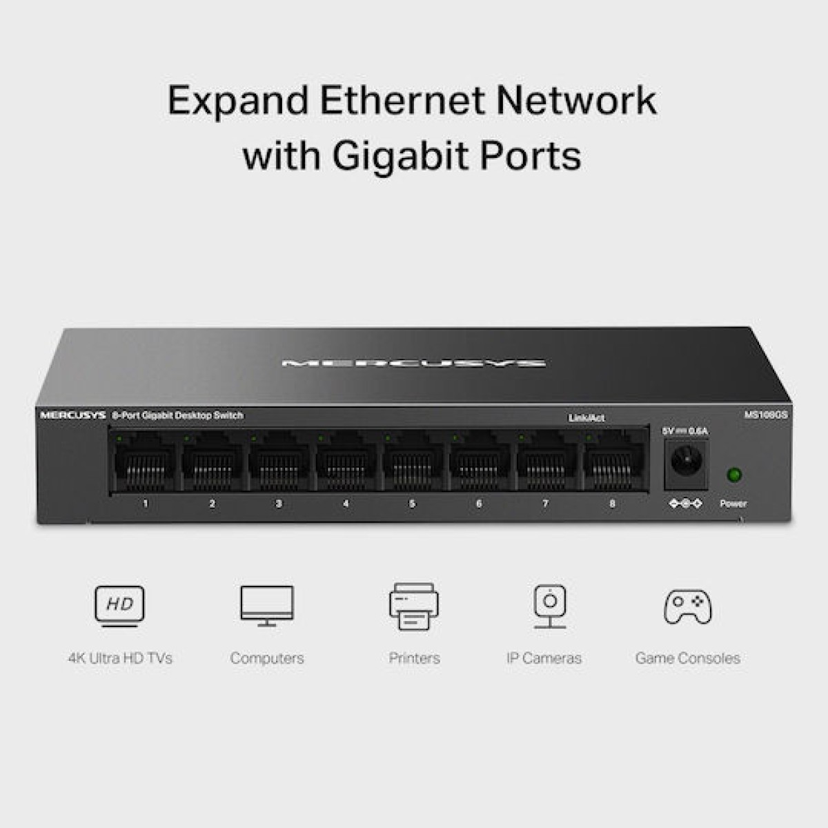 Mercusys MS108GS Unmanaged L2 Switch με 8 Θύρες Gigabit (1Gbps) Ethernet