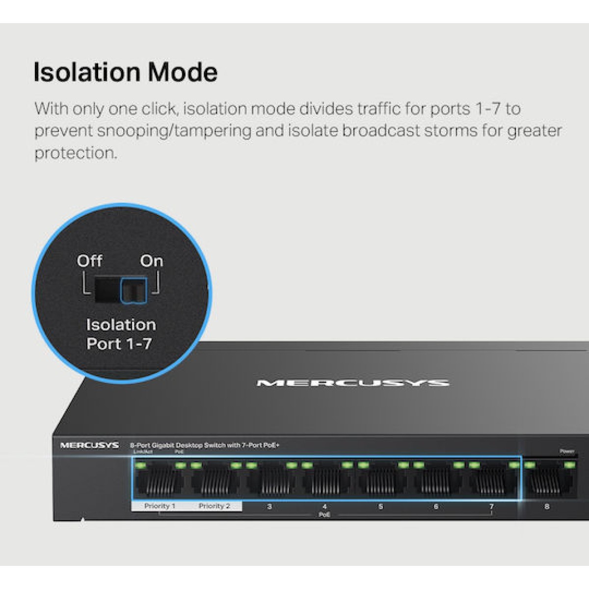 Mercusys MERMS108GP v1 Unmanaged L2 PoE+ Switch με 8 Θύρες Gigabit (1Gbps) Ethernet