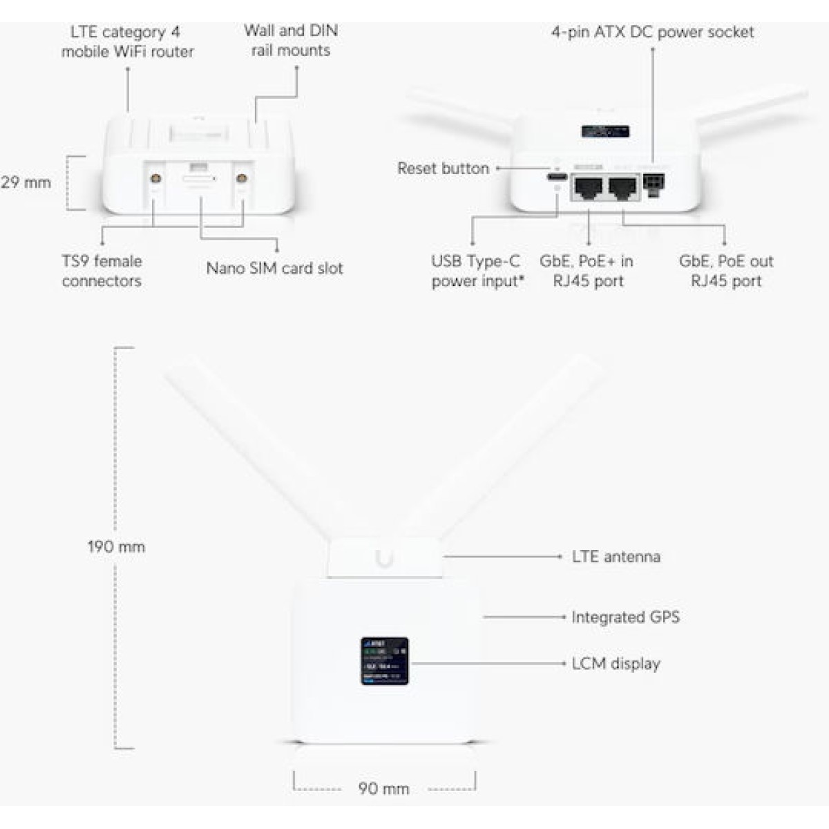 Ubiquiti UMR Ασύρματο 4G Φορητό Hotspot Wi‑Fi 4 με 2 Θύρες Gigabit Ethernet