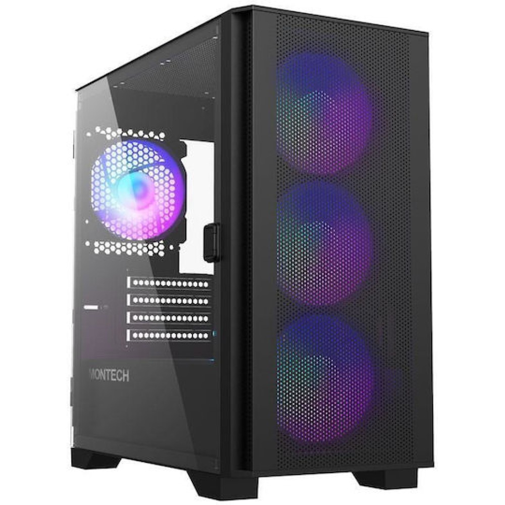 Montech AIR 100 ARGB Gaming Mini Tower Κουτί Υπολογιστή με Πλαϊνό Παράθυρο Μαύρο