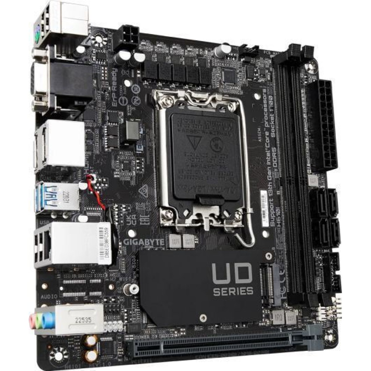 GIGABYTE H610I Motherboard - Supports Intel Core 14th CPUs, 4+1+1 Hybrid Digital VRM, up to 5600MHz DDR5, 1xPCIe 3.0 M.2, GbE LAN, USB 3.2 Gen 1