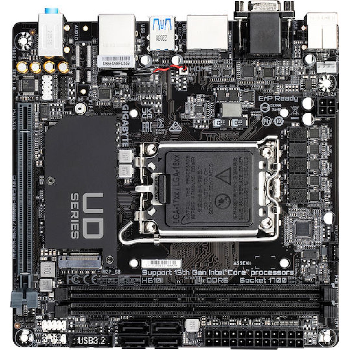 GIGABYTE H610I Motherboard - Supports Intel Core 14th CPUs, 4+1+1 Hybrid Digital VRM, up to 5600MHz DDR5, 1xPCIe 3.0 M.2, GbE LAN, USB 3.2 Gen 1
