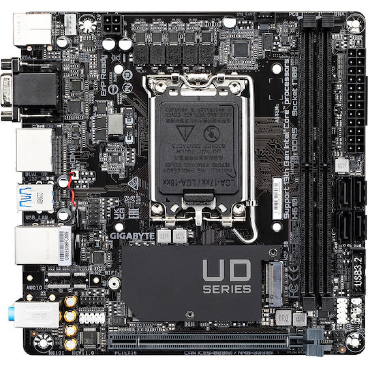 GIGABYTE H610I Motherboard - Supports Intel Core 14th CPUs, 4+1+1 Hybrid Digital VRM, up to 5600MHz DDR5, 1xPCIe 3.0 M.2, GbE LAN, USB 3.2 Gen 1