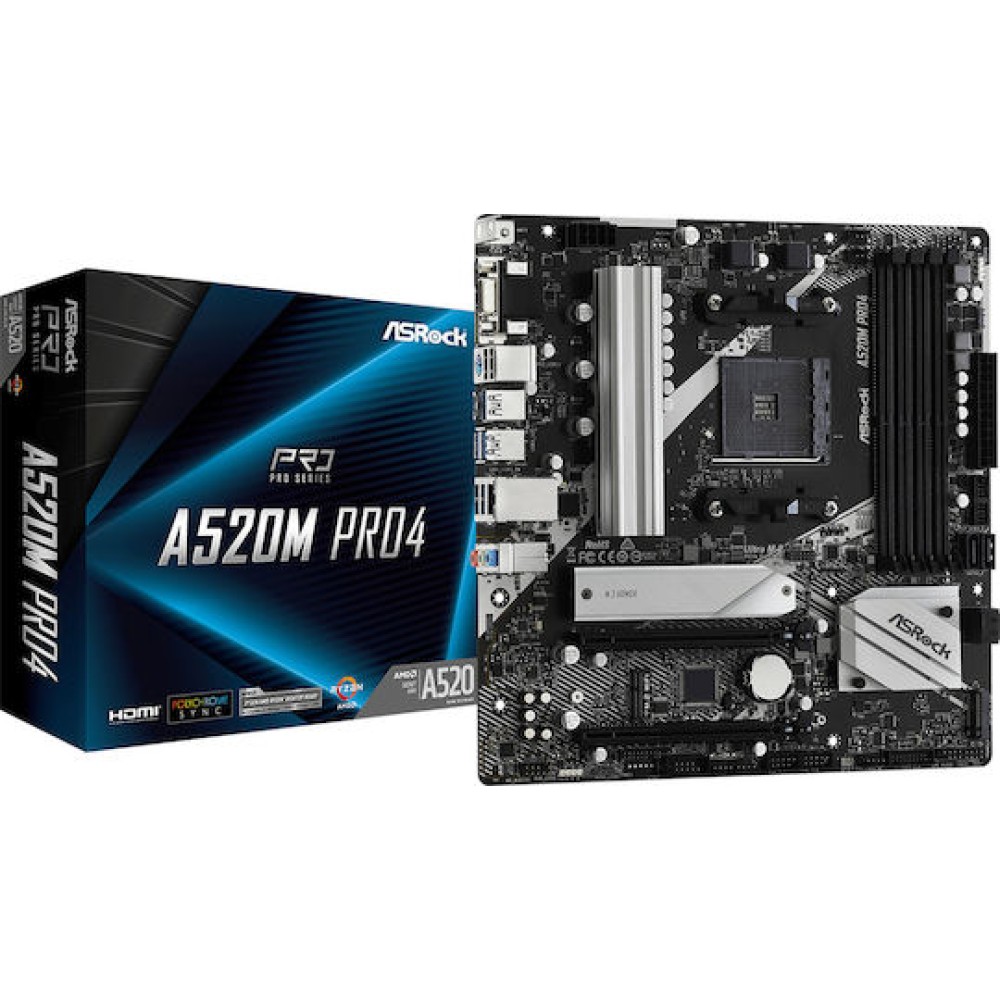 ASRock A520M Pro4 Motherboard Micro ATX με AMD AM4 Socket 90-MXBDU0-A0UAYZ