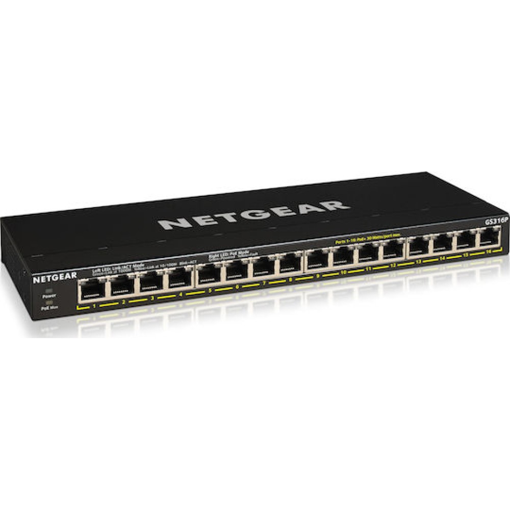 NetGear GS316P-100PES Unmanaged L2 Switch με 16 Θύρες Gigabit (1Gbps) Ethernet
