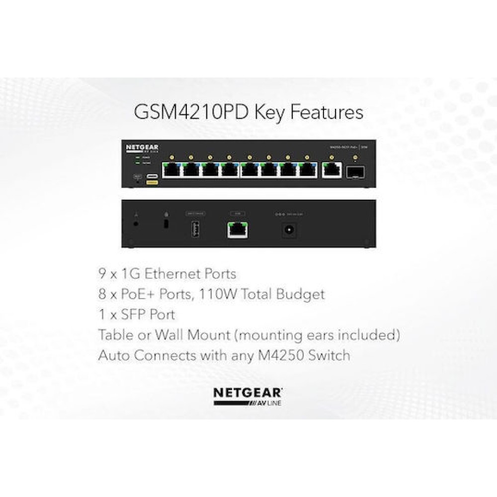 NetGear GSM4210PD Managed L2 PoE Switch με 9 Θύρες Gigabit (1Gbps) Ethernet και 1 SFP Θύρα