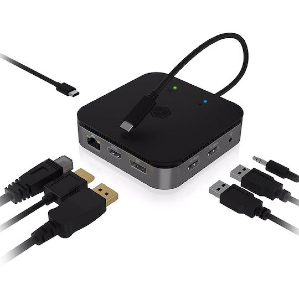 Icy Box USB-C Docking Station με HDMI/DisplayPort 4K PD Ethernet και σύνδεση 2 Οθονών Μαύρο (IB-DK408-C41)
