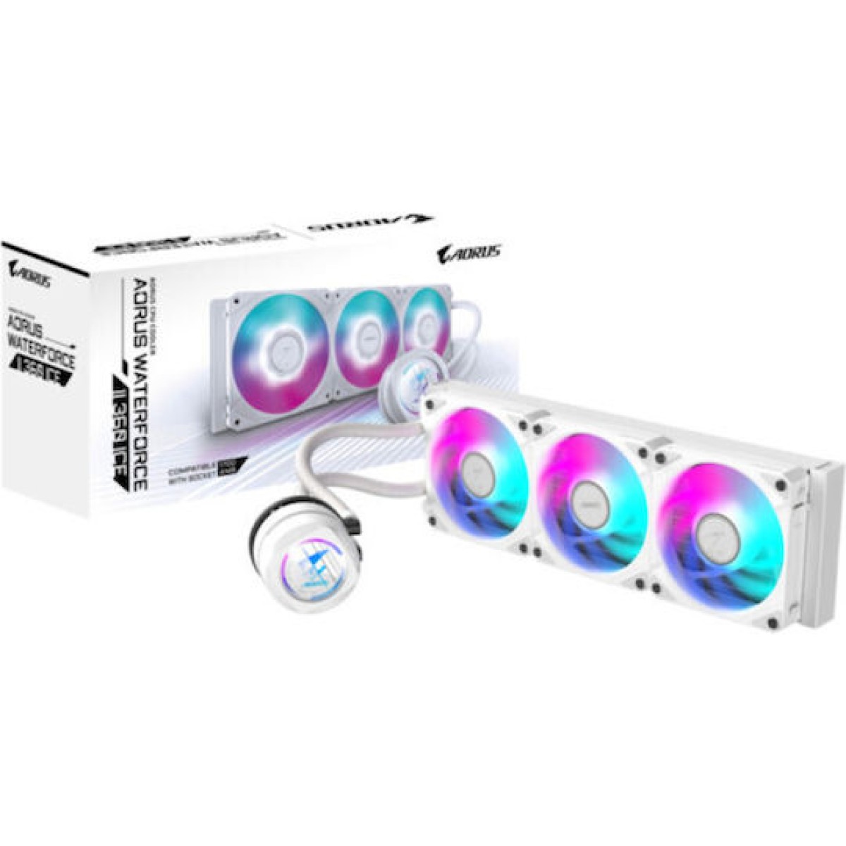 Gigabyte AORUS Waterforce II 360 Υδρόψυξη Επεξεργαστή Τριπλού Ανεμιστήρα 120mm για Socket AM4/AM5/1700/1200 με ARGB Φωτισμό Λευκή