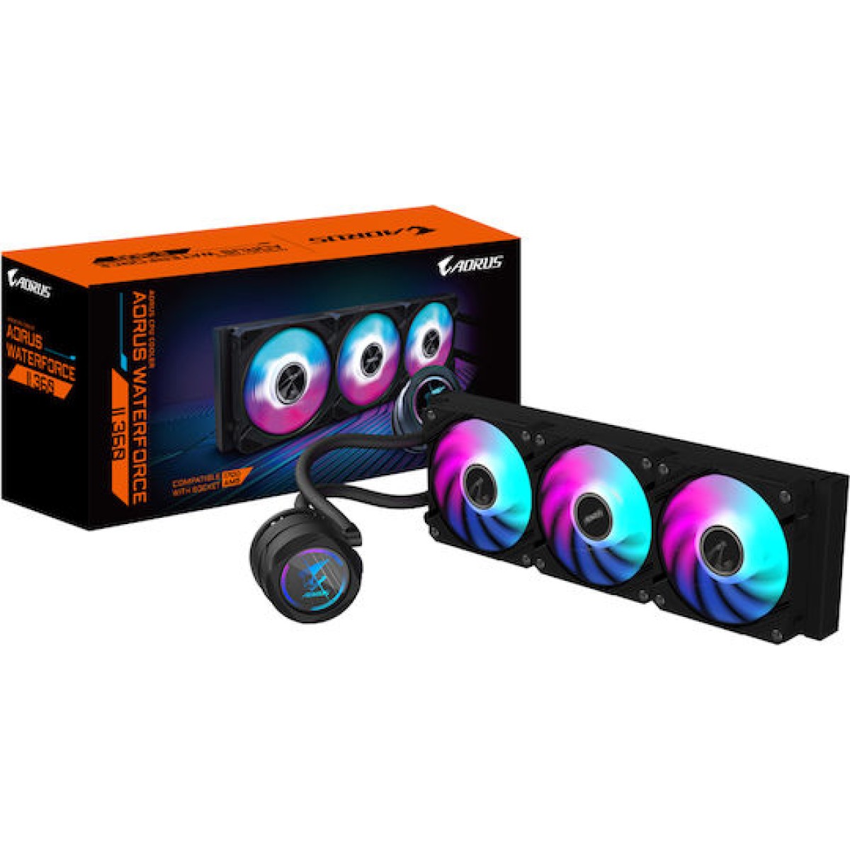 Gigabyte AORUS Waterforce II 360 Υδρόψυξη Επεξεργαστή Τριπλού Ανεμιστήρα 120mm για Socket AM4/AM5/1700/1200 με ARGB Φωτισμό
