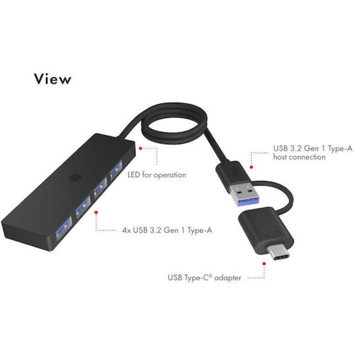 Icy Box USB 3.2 Hub με σύνδεση USB-A / USB-C