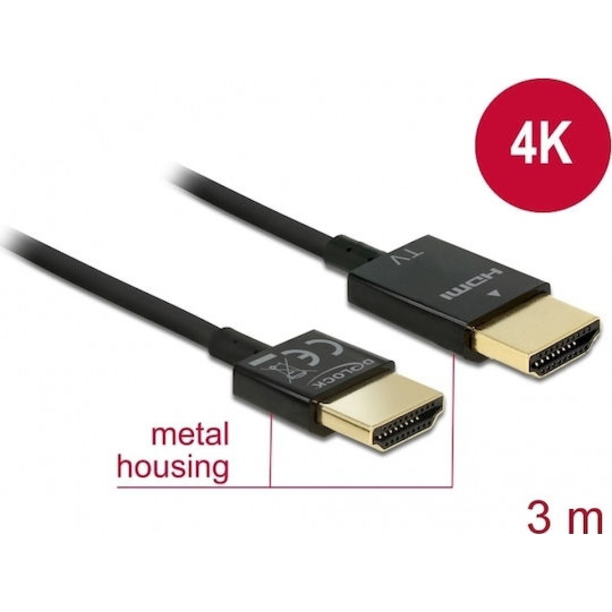 DeLock HDMI 2.0 Cable HDMI male - HDMI male 3m Μαύρο