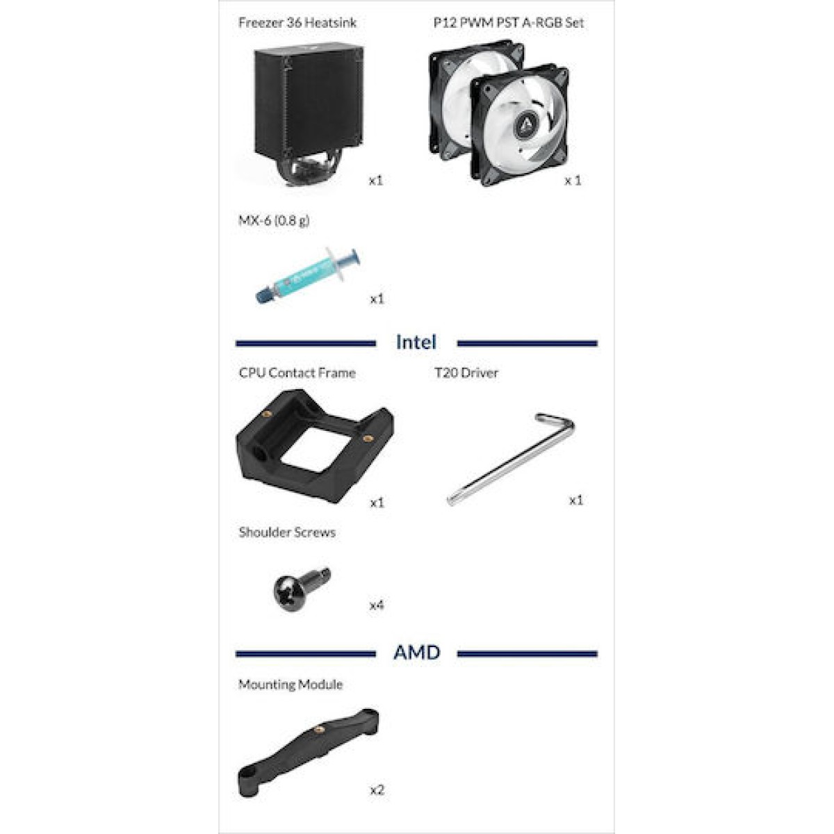 Arctic Freezer 36 A-RGB Ψύκτρα Επεξεργαστή Διπλού Ανεμιστήρα για Socket 1700/1851/AM4/AM5 Λευκή
