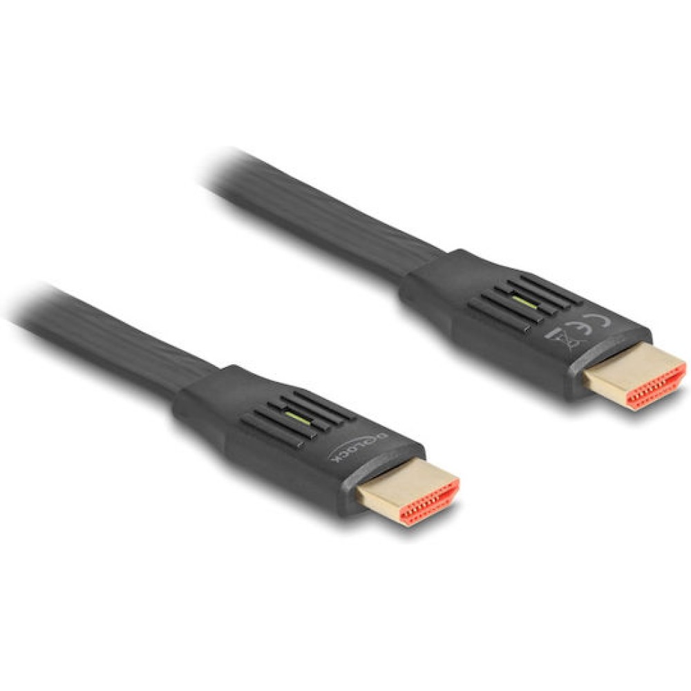 DeLock HDMI 2.1 Flat Cable HDMI male - HDMI male 2m Μαύρο