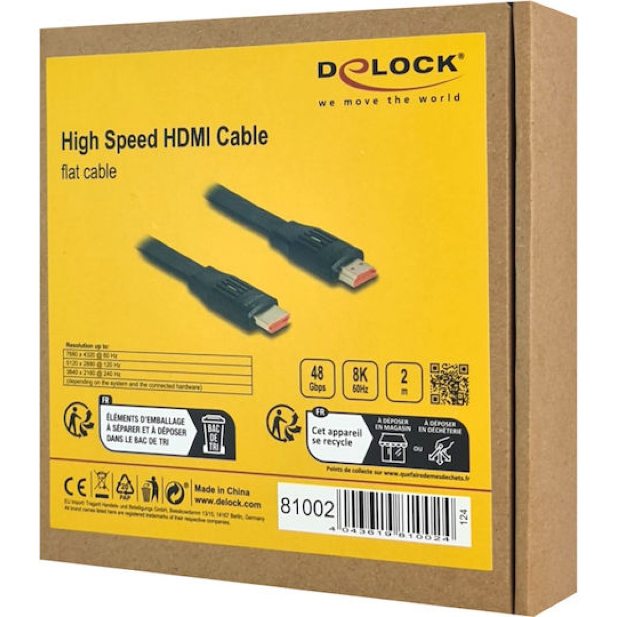 DeLock HDMI 2.1 Flat Cable HDMI male - HDMI male 2m Μαύρο