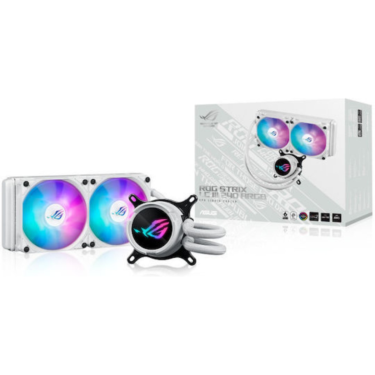 Asus ROG Strix LC III 240 (v2) Υδρόψυξη Επεξεργαστή Διπλού Ανεμιστήρα 120mm για Socket AM4/AM5/1700/1200 με ARGB Φωτισμό Λευκή