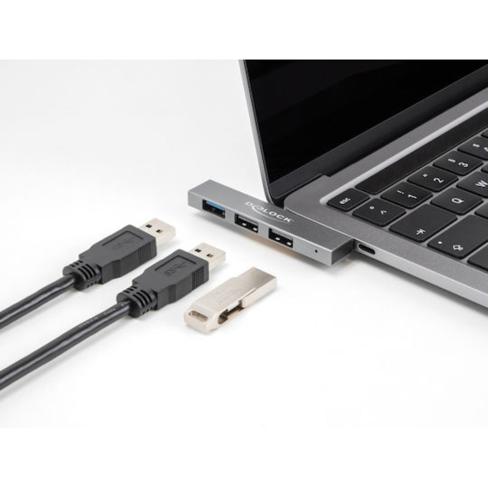 DeLock USB 3.0 Hub 4 Θυρών με σύνδεση USB-C Γκρι