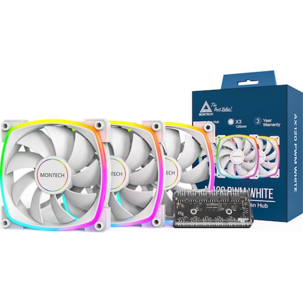 Montech Case Fan 120mm με ARGB Φωτισμό και Σύνδεση 4-Pin PWM 3τμχ Λευκό