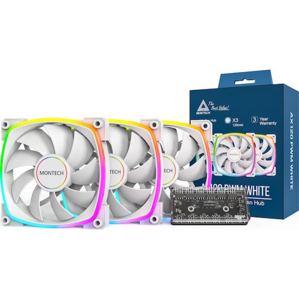 Montech Case Fan 120mm με ARGB Φωτισμό και Σύνδεση 4-Pin PWM 3τμχ Λευκό