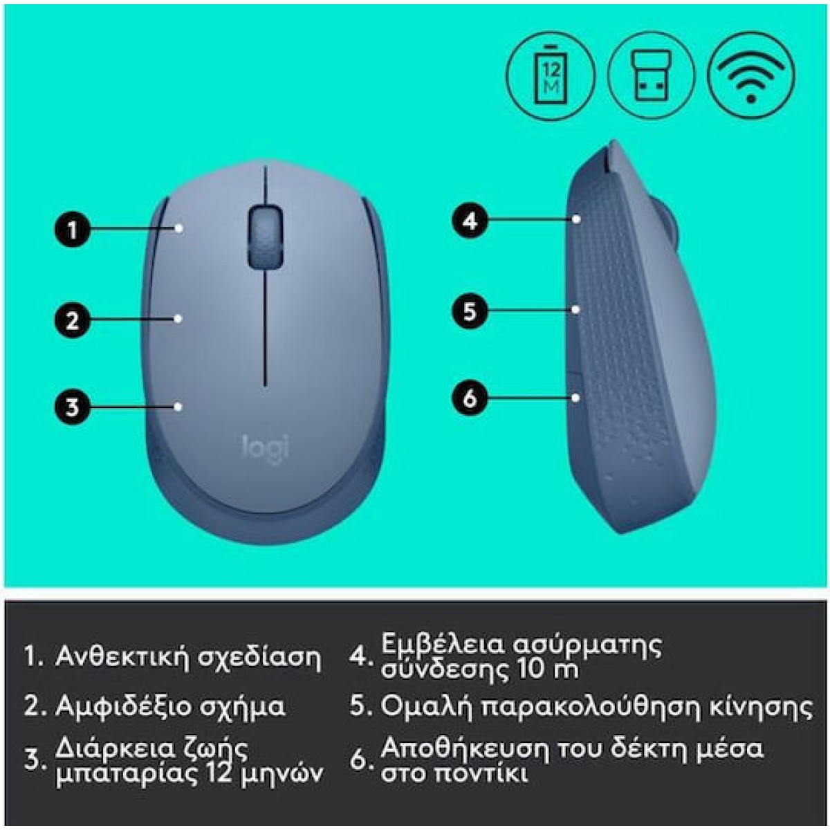 Logitech M171 Ασύρματο Mini Ποντίκι Blue/Grey