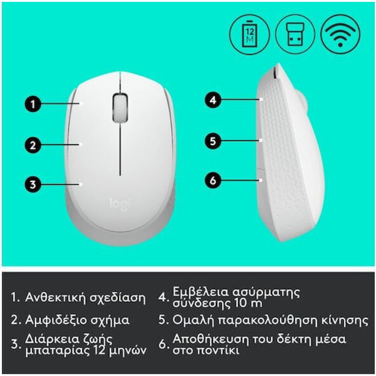 Logitech M171 Ασύρματο Ποντίκι Off White