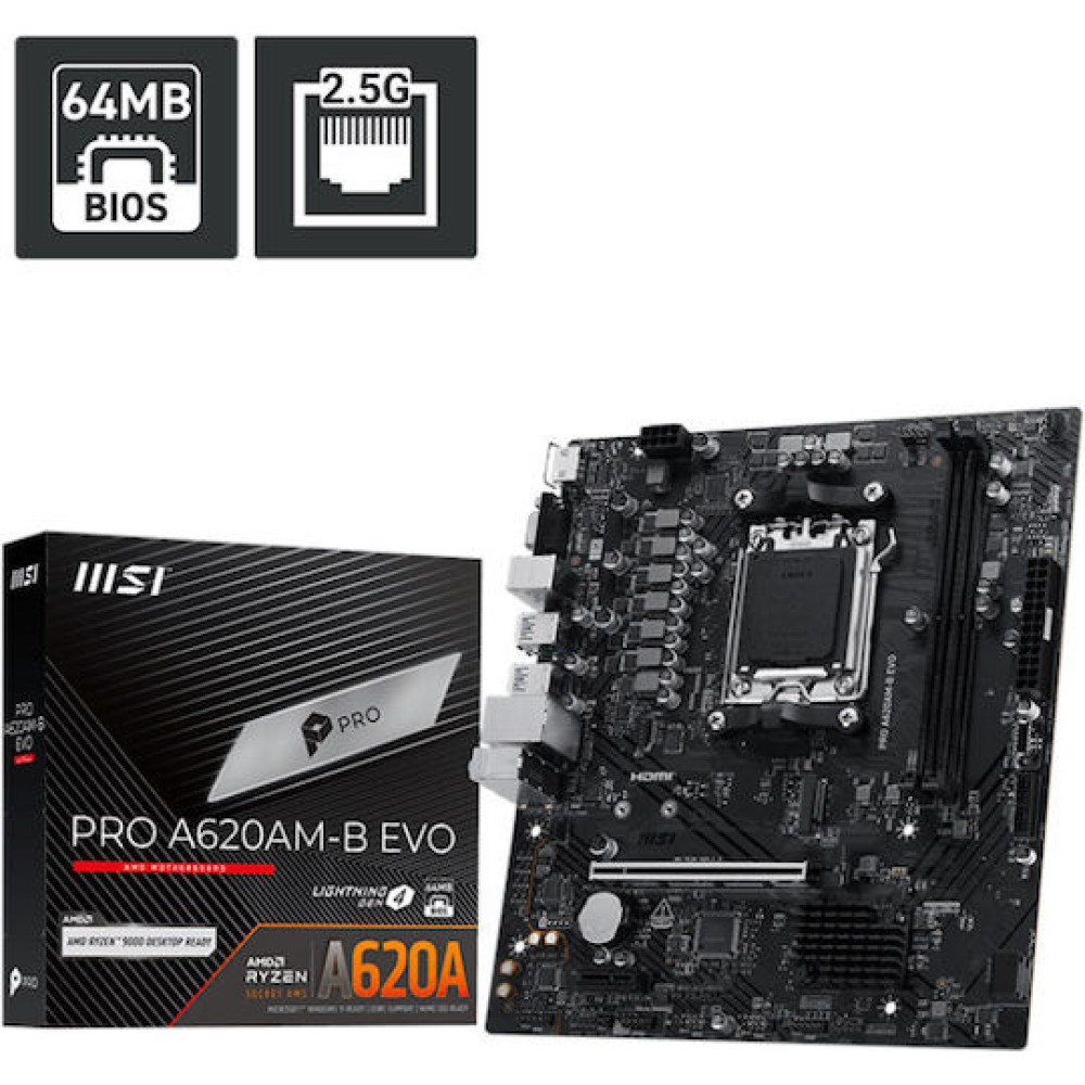 MSI Pro A620AMB Evo Motherboard Micro ATX με AMD AM5 Socket 7E36-001R
