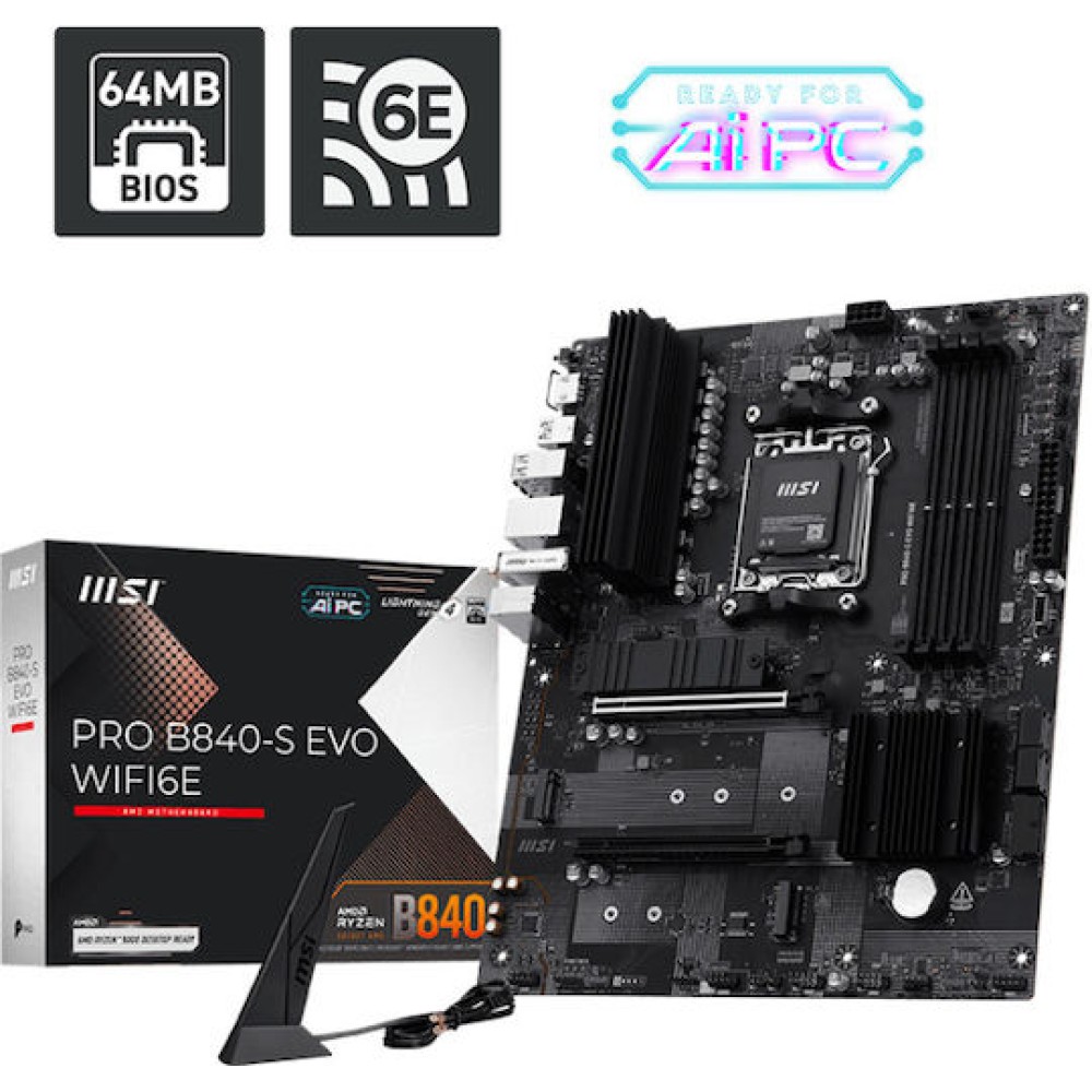 MSI PRO B840-S EVO WIFI6E Motherboard ATX με AMD AM5 Socket 7E93-001R