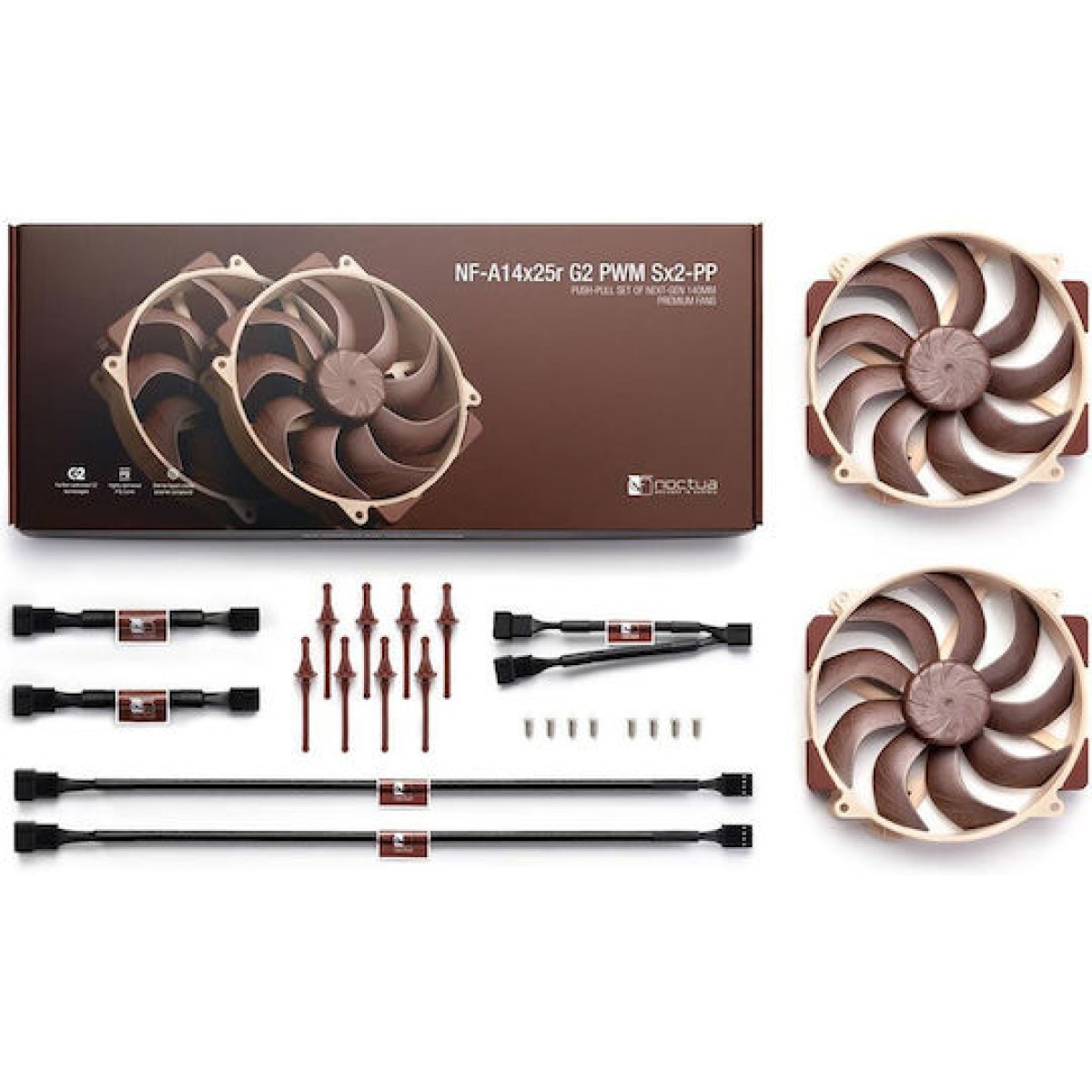 Noctua NF-A14X25R G2 PWM SX2-PP Case Fan 140mm με Σύνδεση 4-Pin 2τμχ Καφέ