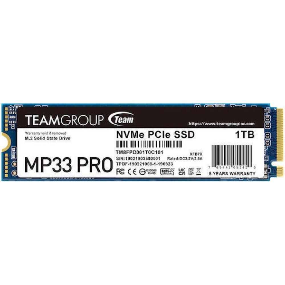TeamGroup MP33 Pro SSD 1TB τύπου M.2 με σύνδεση PCI Express 3.0 TM8FPD001T0C101