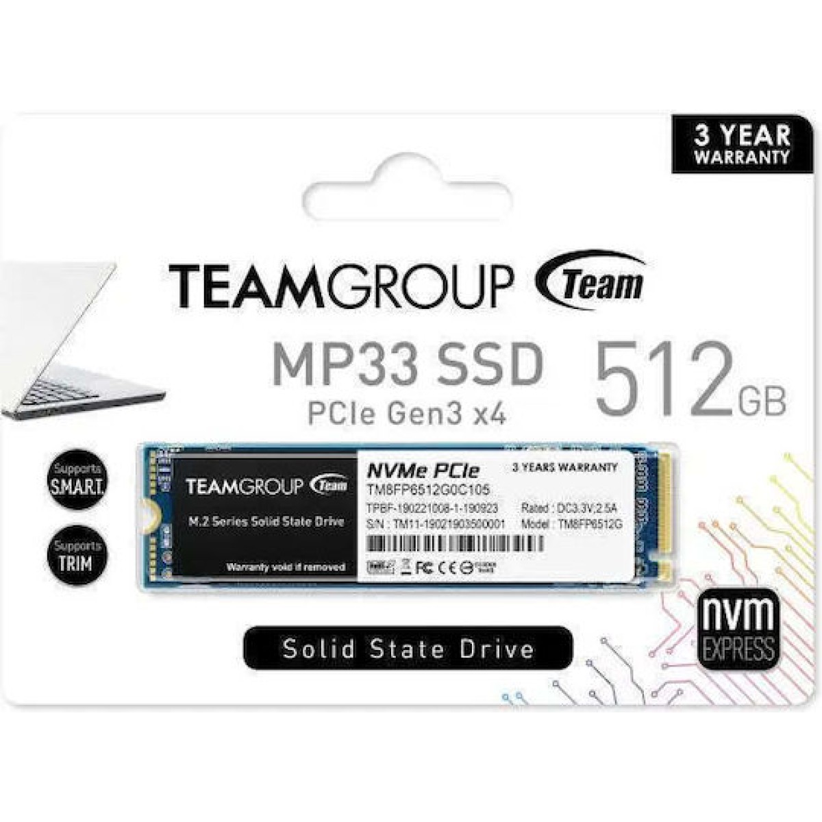 MP33 512 GB (PCIe 3.0 x4, NVMe 1.3, M.2 2280)