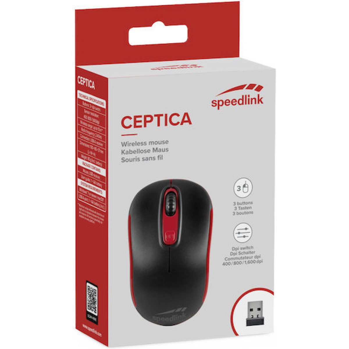 Speedlink CEPTICA Mouse Wireless, black-red