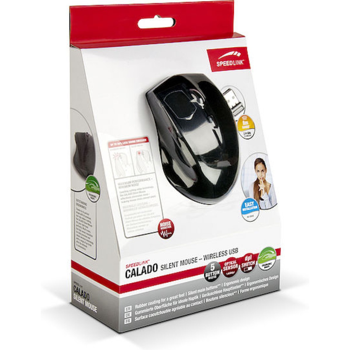 Speedlink CALADO Silent Mouse Wireless USB, rubber-black