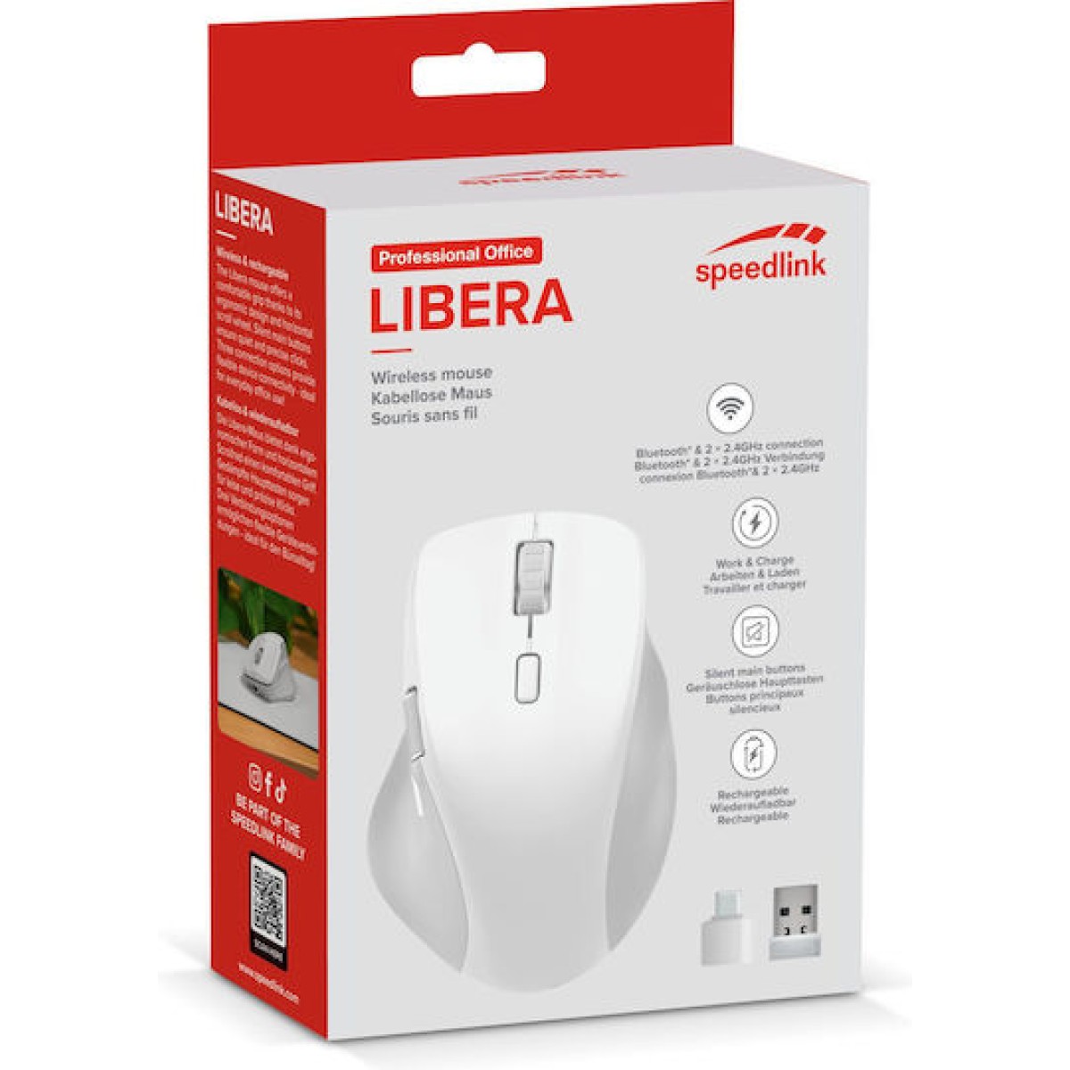 Speedlink LIBERA Rechargeable Mouse Wireless BT Silent white