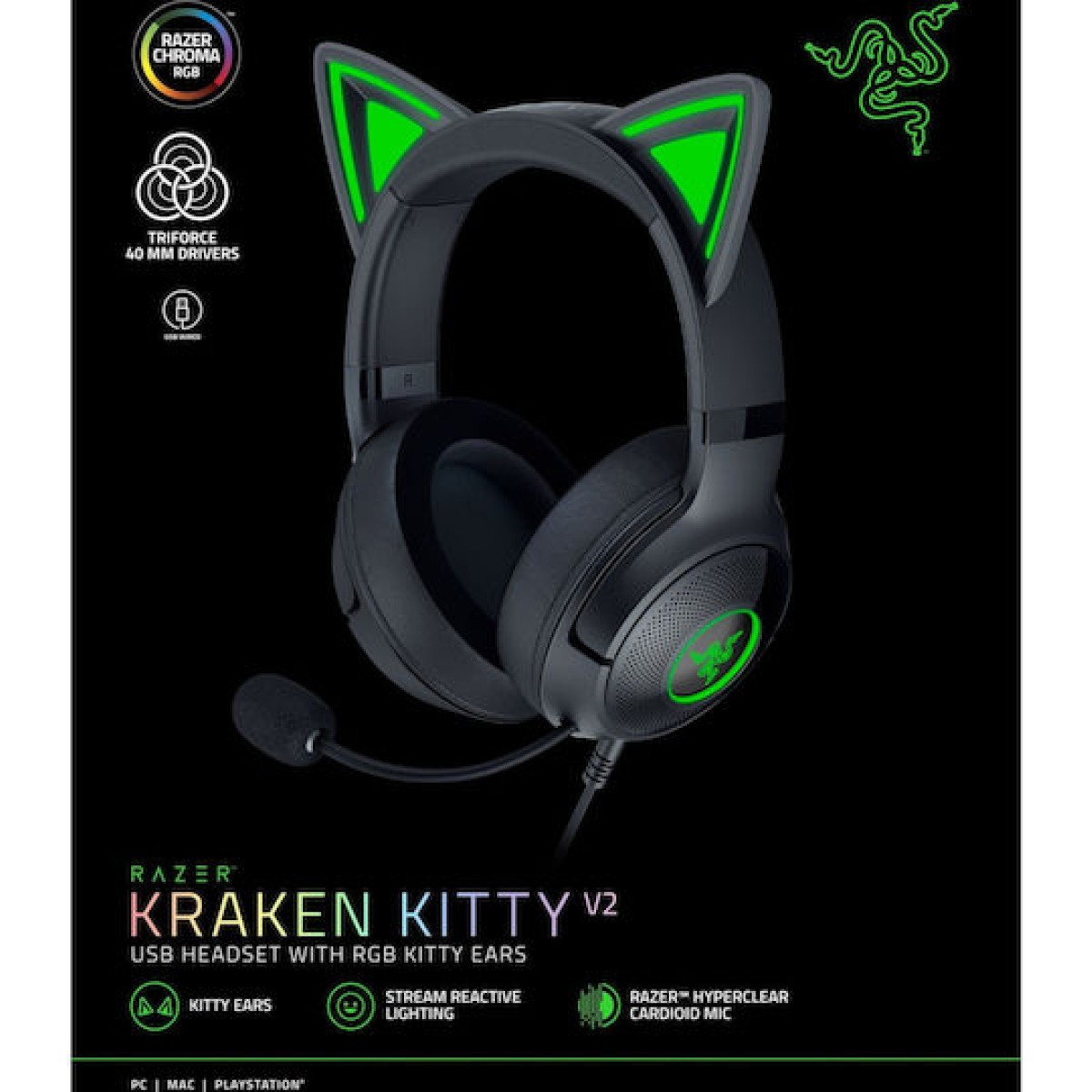 Razer Kraken Kitty V2 Over Ear Gaming Headset με σύνδεση USB