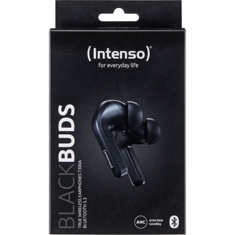Intenso Black Buds T300a Bluetooth Handsfree Ακουστικά με Θήκη Φόρτισης Μαύρα
