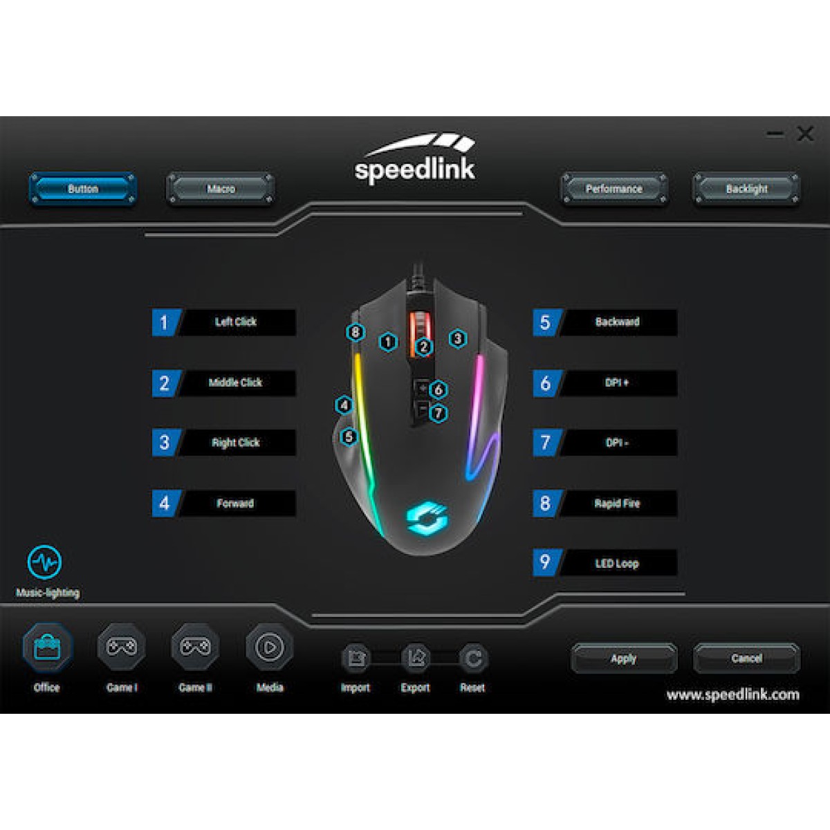 SpeedLink Decus NX RGB Gaming Ποντίκι 12800 DPI Μαύρο